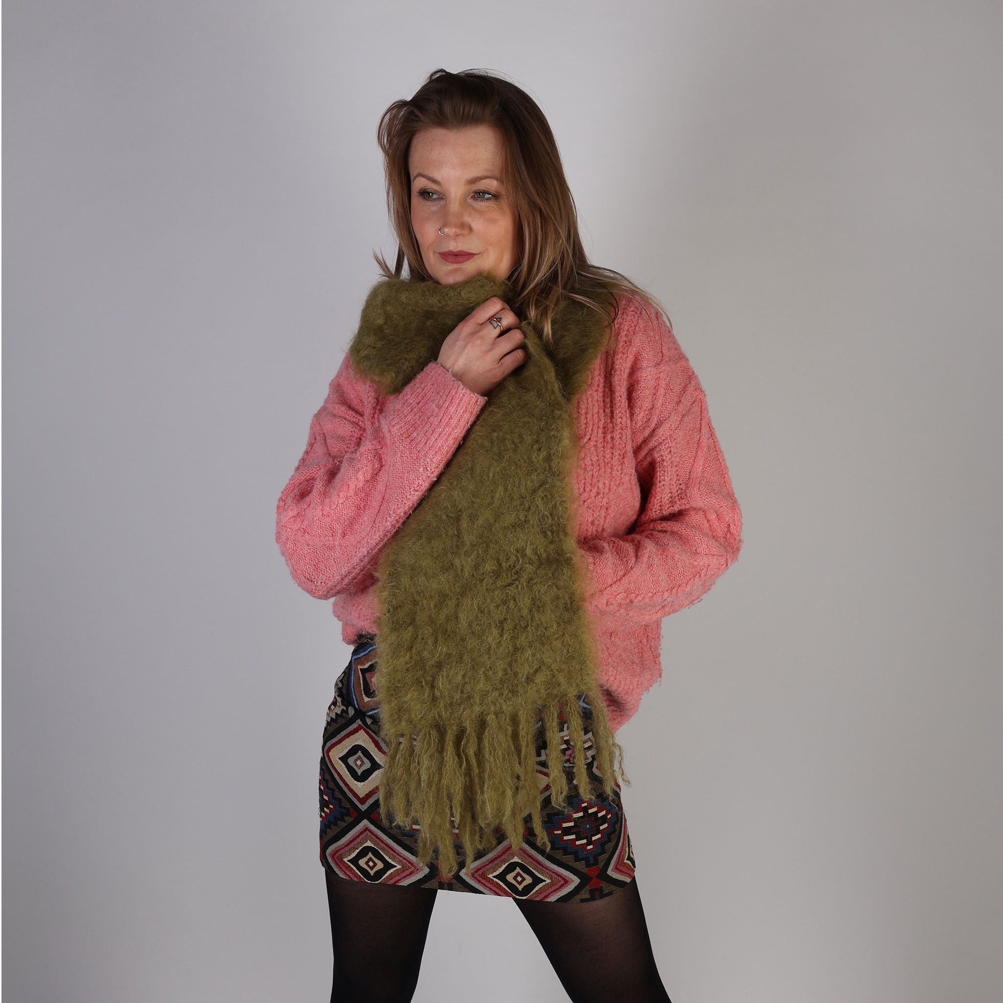 Olive Handmade Mohair Scarf